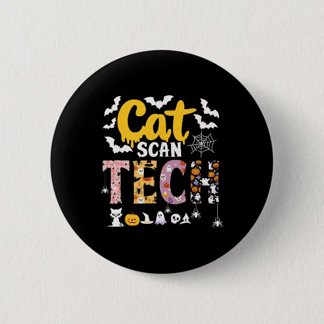 Katze Scan Ct Rad Tech Halloween-Kostüm Spinne Fli Button (Vorderseite)