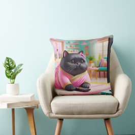 Katze schaut im Wohnzimmer fern Kissen