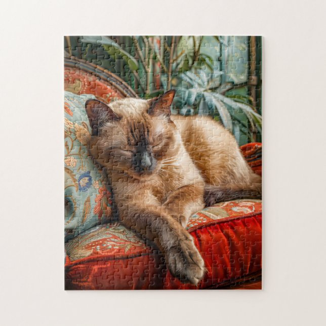 Katze schlafend auf gemütlichem Sessel (Vertikal)