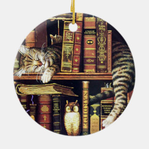 Katze schlafend in Bibliothekarin Keramik Ornament