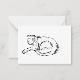 Katze Schlafende Illustration Federzeichnung Kunst Mitteilungskarte