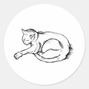 Katze Schlafende Illustration Federzeichnung Kunst Runder Aufkleber