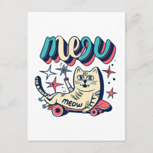 Katze Schlittschuhfahren Miauen Postkarte