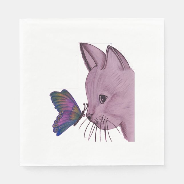 Katze & Schmetterling Serviette (Vorderseite)