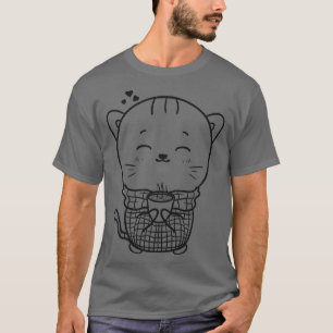 Katze schneiden und warmer Kaffee T-Shirt