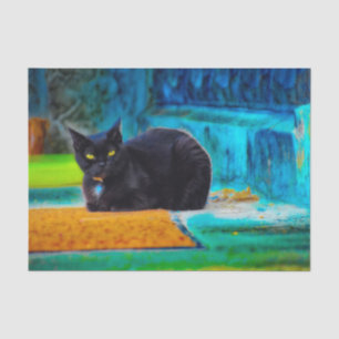 Katze Schwarz Süß Bunt Blau Orange Decoupage Seidenpapier