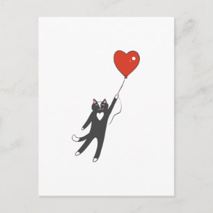 Katze schwebt an einen Ballon gebunden - Hintergru Postkarte
