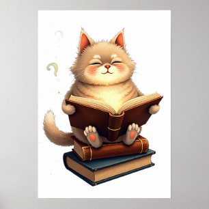 Katze schwebt im Weltraum, liest Buch Kosmische Ko Poster