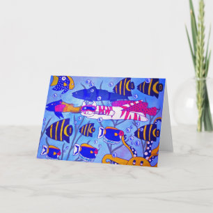 Katze Schwimmen mit Fischen Karte