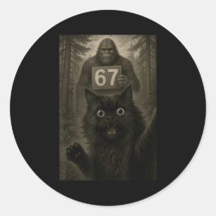 Katze Selfie 67 Meme Sechs Sieben Lustig Bigfoot  Runder Aufkleber