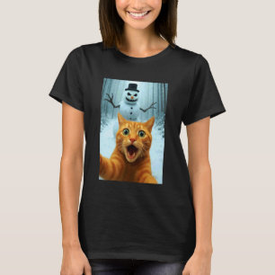 Katze Selfie Gruseliger Schneemann Weihnachten Lus T-Shirt