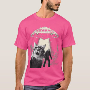 Katze Selfie mit Alien Ufo Bigfoot Ape lustige Kat T-Shirt