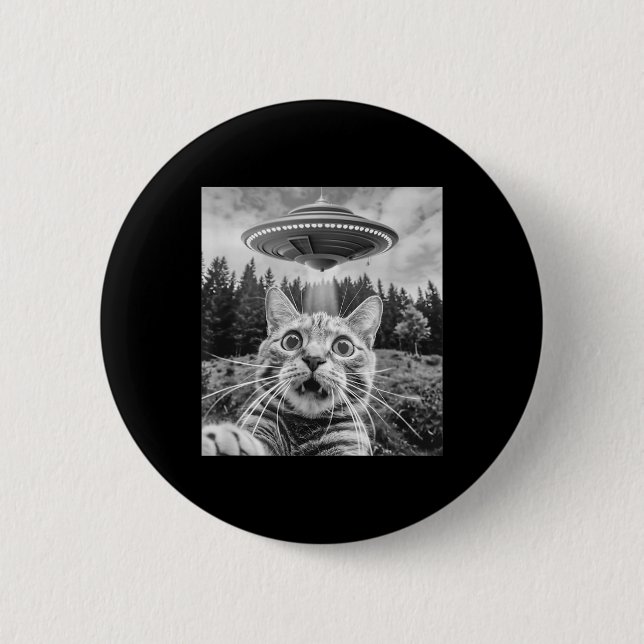 Katze Selfie mit Alien Ufo Funny Cat Frauen Button (Vorderseite)