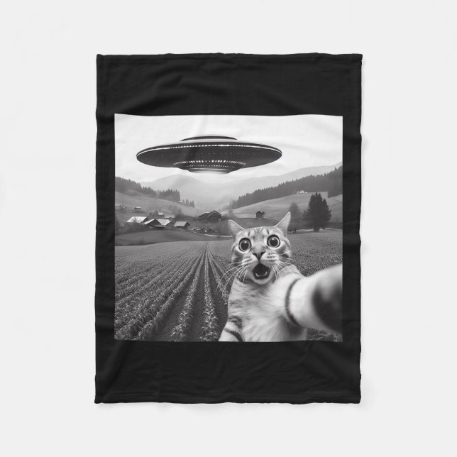 Katze Selfie mit Alien Ufo Funny Cat Geschenke für Fleecedecke (Vorderseite)