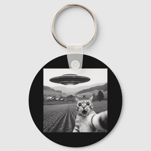 Katze Selfie mit Alien Ufo Funny Cat Geschenke für Schlüsselanhänger (Vorderseite)