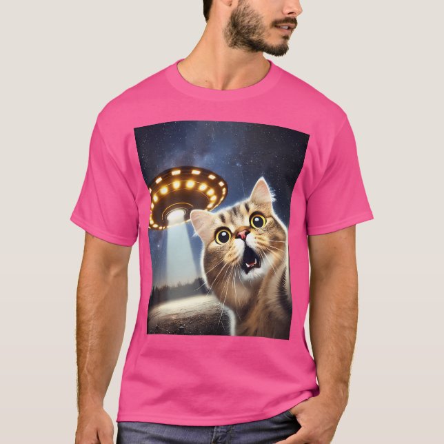 Katze Selfie mit Alien Ufo Funny Cat Geschenke für T-Shirt (Vorderseite)