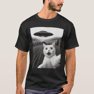 Katze Selfie mit Alien UFO Funny Cat Geschenke für T-Shirt