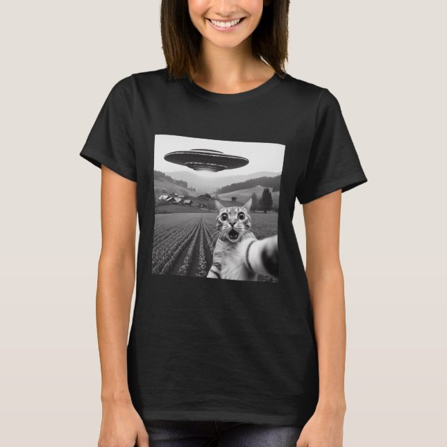Katze Selfie mit Alien Ufo Funny Cat Geschenke für T-Shirt (Vorderseite)