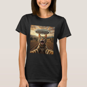 Katze Selfie mit Alien UFO Lustige Katzenliebhaber T-Shirt