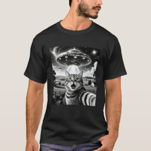 Katze Selfie mit Aliens UFO Lustige Katzen Alien E T-Shirt