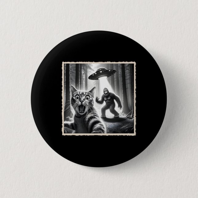 Katze Selfie mit Bigfoot und Ufo Funny Sasquatch C Button (Vorderseite)