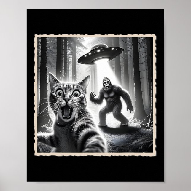 Katze Selfie mit Bigfoot und Ufo Funny Sasquatch C Poster (Vorne)