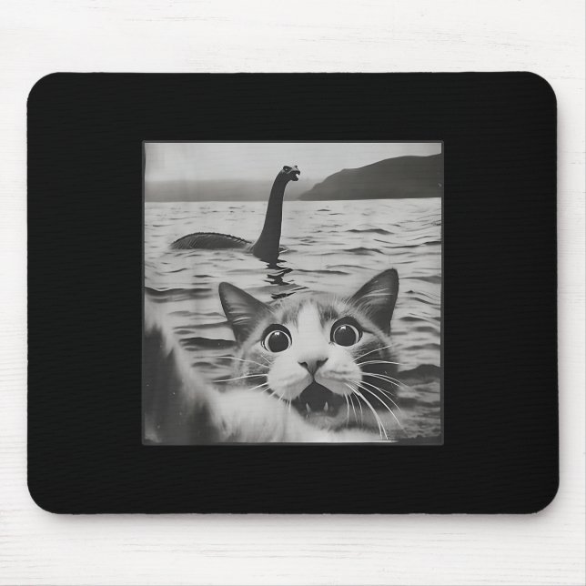 Katze Selfie mit Loch Ness Monster Funny Cats Men  Mousepad (Vorne)