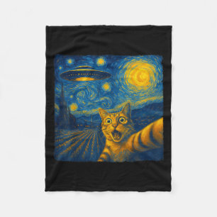 Katze Selfie mit Ufo Katzen Starry Night Van Gogh Fleecedecke