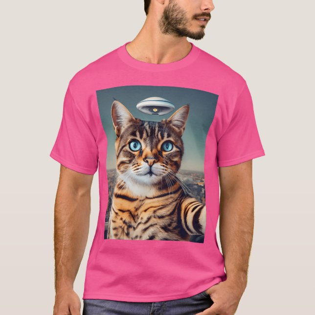 Katze Selfie mit Ufo T-Shirt (Vorderseite)