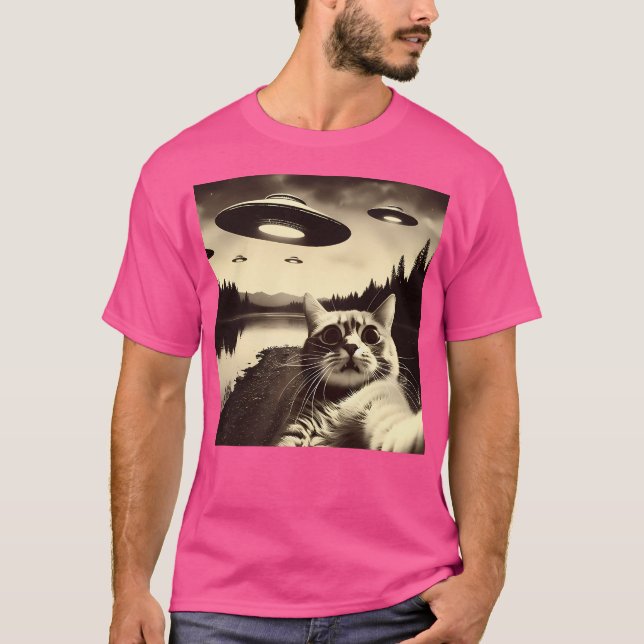 Katze Selfie mit Ufo T-Shirt (Vorderseite)