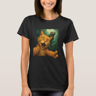 Katze Selfie T-Rex Jagd Lustiges Dinosaurier Meme T-Shirt