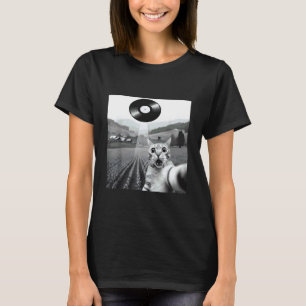 Katze Selfie UFO Strahl Vinyl Schallplatte Alien A T-Shirt