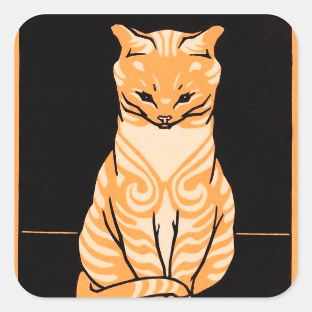 Katze setzen quadratischer aufkleber (Vorderseite)