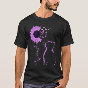 Katze sieht lila Sonnenblume Schmetterling Überdos T-Shirt