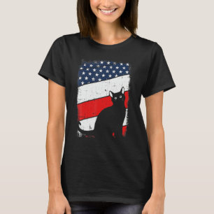 Katze Silhouette 4. Juli Amerikanische Flagge Patr T-Shirt