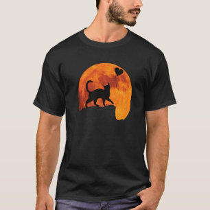 Katze Silhouette im Vollmond mit Herz. Beautifu T-Shirt