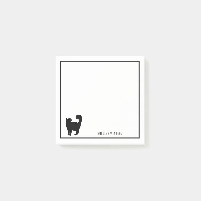 Katze Silhouette mit Namen Post-it Klebezettel (Vorderseite)