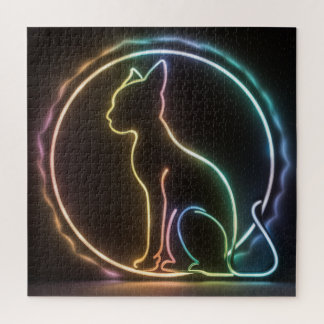Katze Silhouette Neonfarben schwarzer Hintergrund