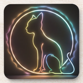Katze Silhouette Neonfarben schwarzer Hintergrund Getränkeuntersetzer