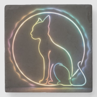 Katze Silhouette Neonfarben schwarzer Hintergrund Steinuntersetzer