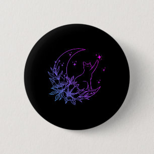 Katze sitzend auf Blume des Mondes Crescent Stars Button