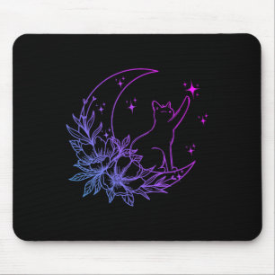 Katze sitzend auf Blume des Mondes Crescent Stars Mousepad