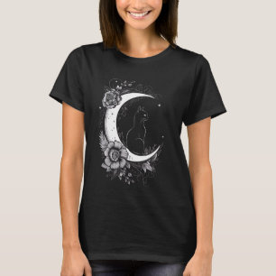 Katze sitzend auf den Stars der Blume des Mondes, T-Shirt