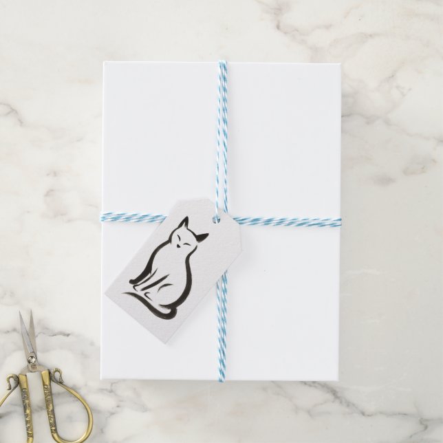 Katze sitzend - Minimalistische Silhouette Geschenkanhänger (Mit Garn)