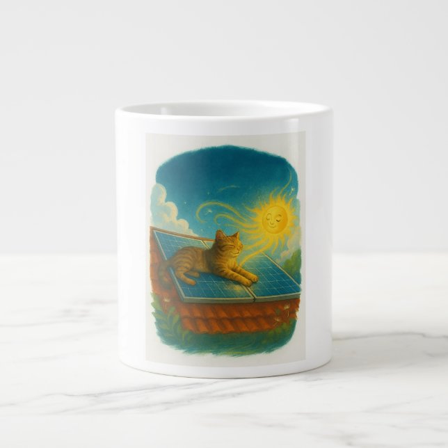 Katze, Sonne, Solarpaneel Jumbo-Tasse (Vorderseite)