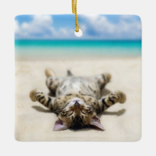 Katze Sonnenbaden am Strand Keramikornament