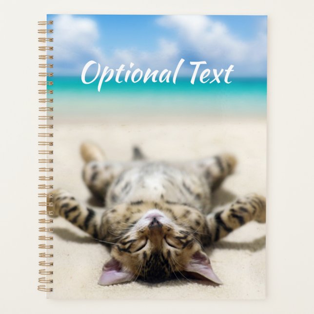 Katze Sonnenbaden am Strand Planer (Vorderseite)