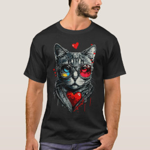 Katze Sonnenbrille Herz Süße Katze Kätzchen Katze T-Shirt