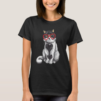 Katze Sonnenbrille Herz Süße Katze Katze Valenti T-Shirt