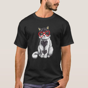 Katze Sonnenbrille Herz Süße Katze Katze Valentin T-Shirt